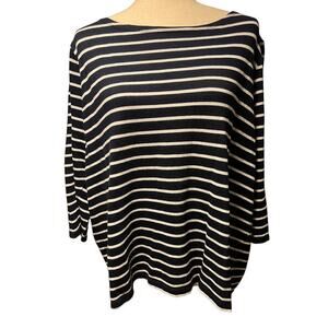 Talbots Nautical Sweater Tunic. Scoop Neck, Striped, 3/4 Sleeve, Navy/White, 2X